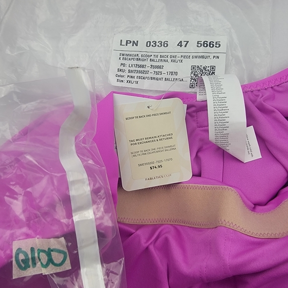 NWT Fabletics scoop tie back or front slimming 1 piece swimsuit in pink escape - Picture 9 of 10